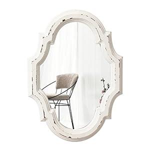 Sintosin Small Vintage Oval Mirrors for Wall Decor 11 inch, Hanging Farmhouse Wood Entryway Mirror, Distressed White Rustic Scalloped Mirror, Ornate Accent Sculpted Mirrors for Living Room