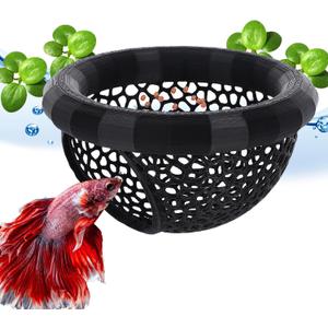 Floating Betta Hammock and Feeding Ring, Aquarium Beta Hideout, Cave, Bed, Resting Spot, Betta Fish Toys and Decor (Round-Black)