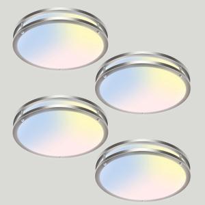 libtit 13-Inch Flush Mount Ceiling Lights, Dimmable 3000K-6500K Adjustable LED Ceiling Light, 24W Round Slim Light Fixture, Brushed Nickel for Kitchen, Bedroom, Bathroom, Hallway- 4 Pack