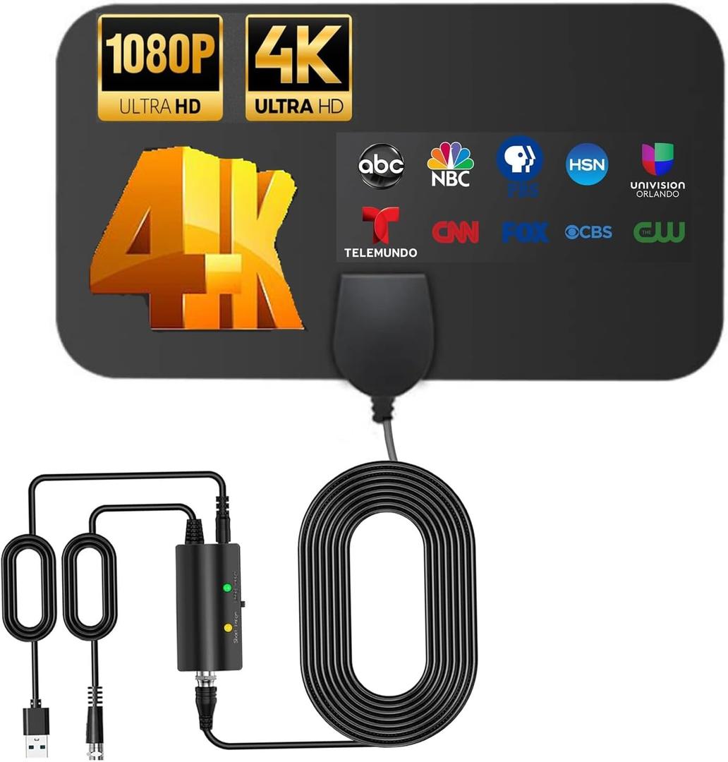 Digital TV Antenna, TV Antenna Indoor Long Range Indoor Outdoor,Support HD 4K 1080p All TV's - Smart Switch Amplifier Signal Booster - 16.5ft HDTV Cable,Antenna for Smart hd Antenna