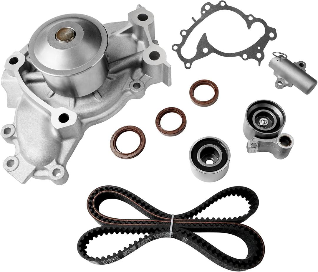 Engine Timing Belt Kit with Water Pump | Compatible with 2001-2010 Toyota Highlander Camry Sienna Solara & Lexus ES300 RX330 RX400h 3.0L 1MZFE/3.3L 3MZFE V6 DOHC 24V | Replaces# TKT-026