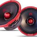 MX65E2 Midrange Loudspeaker 6.5" Red Bullet, 480W Max, 4 Ohms, Premium Quality Audio Door Speakers for Car or Truck Stereo Sound System, Red (2 Speaker)