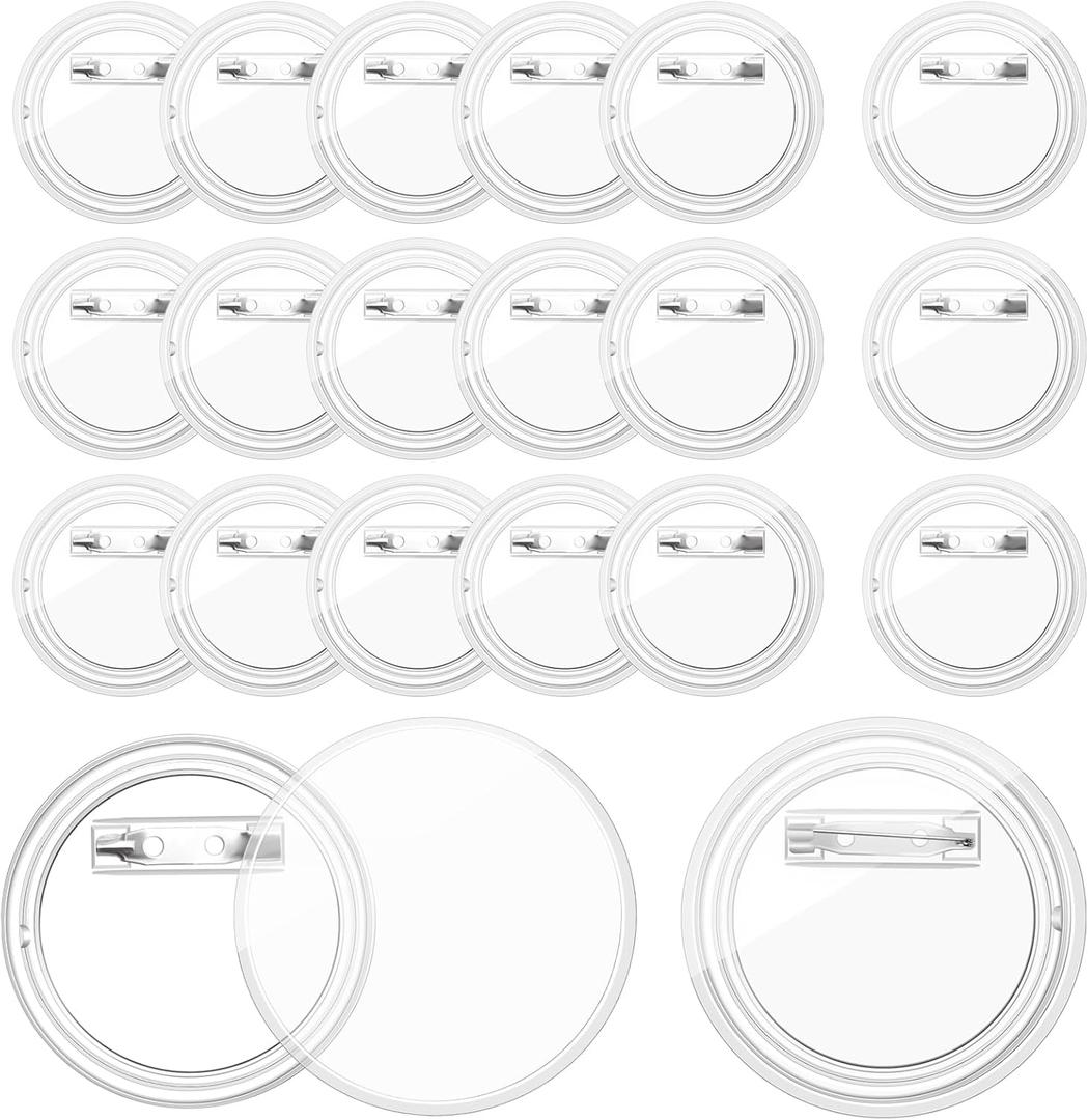 Bignc 1.7 Inch Clear Acrylic Button Pins - 20 Pack DIY Custom Design Buttons, Pin Backs & Blanks for Sublimation, Crafts, Photo Badges for DIY Gifts & School Projects,Teams, Events Badges