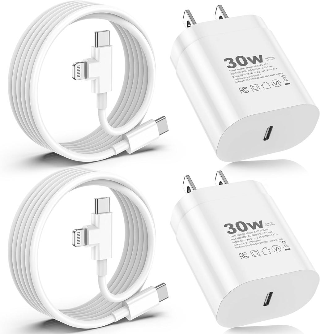 30W USB C Charger, 2 Pack Type C Charger Fast Charging with 6FT 2-in-1 USB C to C & Lightning Cable, for Samsung Galaxy S26 Ultra/S26/S26+/iPhone 17/16/15/14/13/12/11 Pro Max, iPad, AirPods (2, White)