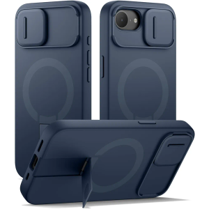 SURITCH for iPhone 17e/16e Case with Magnetic Camera Slide Cover and Adjustable Kickstand, Compatible with MagSafe, Shockproof Bumper Case Slim Protective Cover 6.1 Inch,Blue