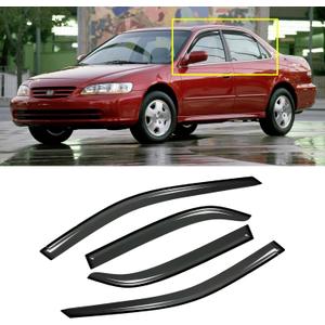 Window Visor for 1998-2002 Honda Accord, Out-Channel Rain Guards Shields Vent Deflector Shade Wind Dark Smoke 1999 2000 2001 98 99 00 01 02, Tape-On Outside-Mount, 4PCS