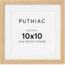 puthiac 10x10 Solid Oak Wood Picture Frame, Fits 6x6 with Mat or 10x10 Without Mat, Wall Display Only, Plexi Front, 1 Pack, Natural Oak