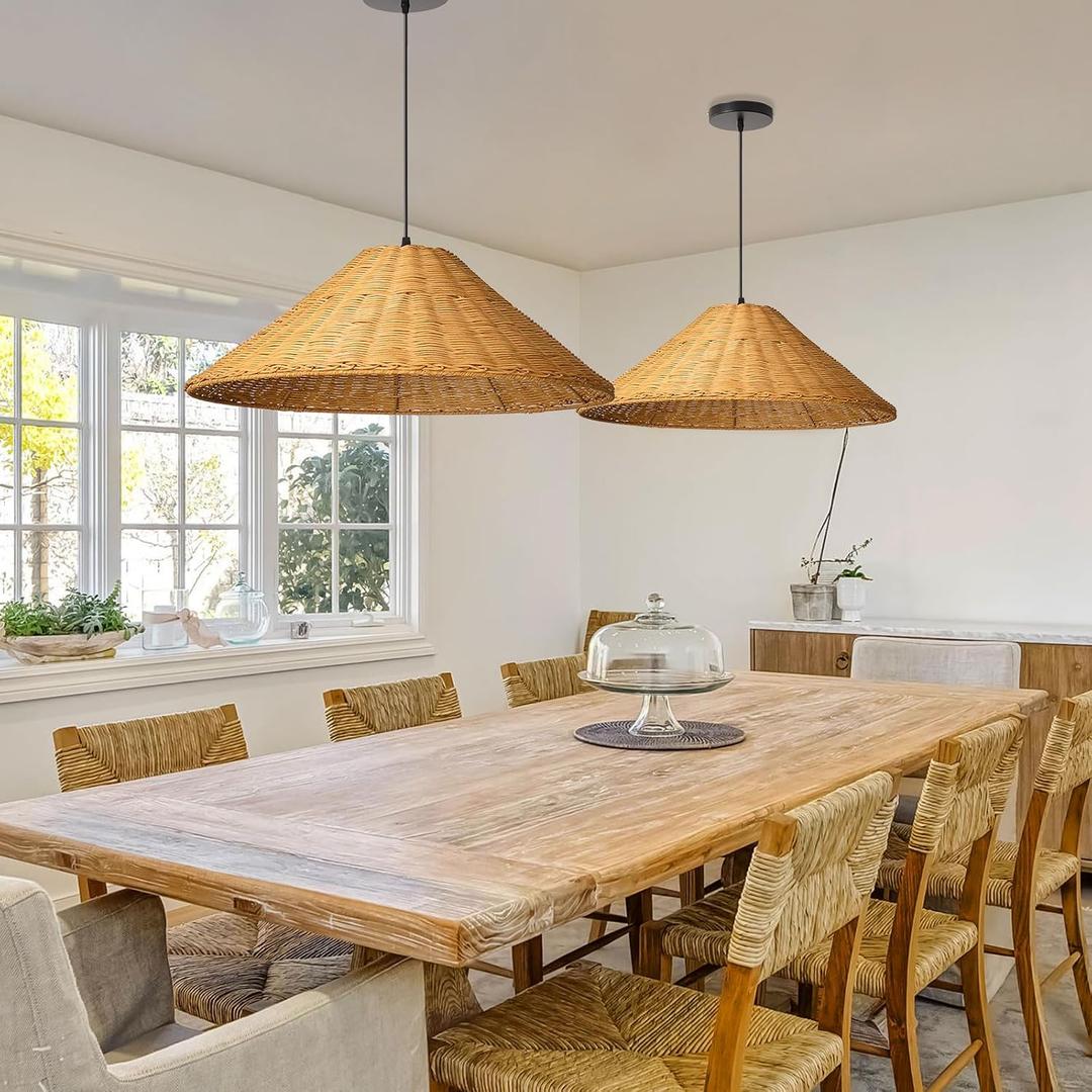 Arturesthome 23.6" Rattan Chandelier for Dining Room,1 Light Rustic Ceiling Hanging Light Fixture Pendant Light Hand Woven Pendant Lampshade for Living Room Hallway Foyer, W 23.6"*H 7.8"