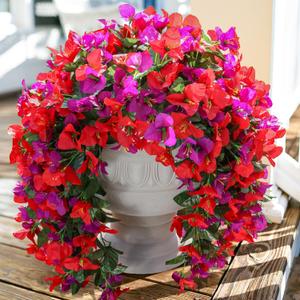 Faux Bougainvillea Artificial Flowers Plants for Outdoors Outside Decoration, 2pcs Fake Flowers Silk Long Trailing Vines UV Resistant Realistic for Front Door Porch Planter Urn Patio Balcony Yard, Mix