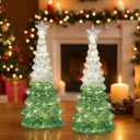 2 Pcs Mercury Glass Christmas Tree for Tabletop Light up Christmas Decor 11.6" Illuminated Glass Xmas Tree Battery Operated Xmas Table Centerpiece for Home Fireplace Festive Decor Gift(Silver)