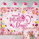 Happy Mother's Day Backdrop Pink Flowers Glitter Mother's Day Photography Background Mom's Birthday Banner for Women Party Decorations Photo Props (Rose, 82x59 inch (7x5FT))