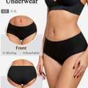 FINETOO Cotton Underwear for Women High Waisted Ribbed Full Coverage Briefs Soft Breathable Moisture Wicking Panties 6 Pack (Black, M)