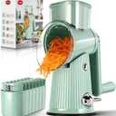 Rotary Cheese Grater with Handle - Vegetable Shredder with 5 Blades & Strong Suction Base, Round Slicer & Food Chopper for Kitchen (Green)