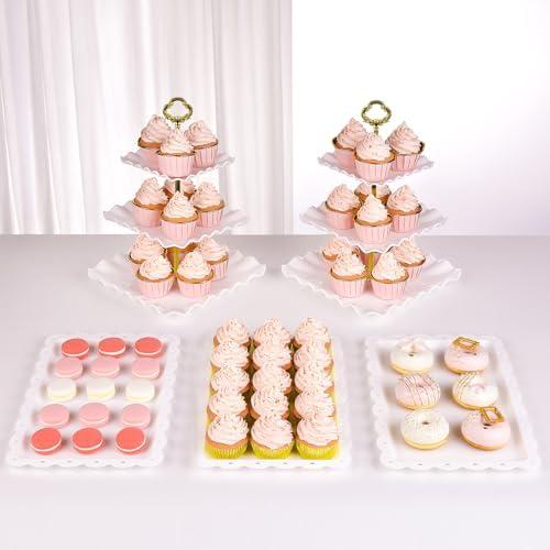 NWK 6 Piece Cake Stand Set with 2 x Large 3-Tier Cupcake Stands, 3 x Appetizer Trays, for Wedding Birthday Baby Shower Tea Party Decorations (Gold)