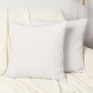 2 Pack Decorative Throw Pillow Covers Cream White, 18x18 Inch Soft Corduroy Striped Pillow Cases, Modern Farmhouse Home Decor for Sofa Living Room Couch Bed