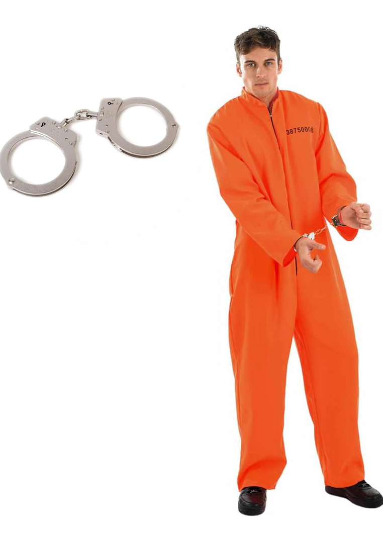 fun shack Men's Prisoner Costume, Orange Jail Inmate Jumpsuit, Adult Prison Outfit for Halloween or Costume Parties