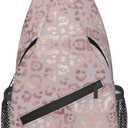 Rose Gold Leopard Print Crossbody Sling Bags Elegant Leopard Skin Texture Foil Effect Sling Backpack for Women Men Casual Shoulder Bag Cute Animal Fur Print Travel Gym Sports Hiking Daypack