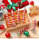 Soulchen 6 Pcs Candy Cane Striped Clip-on Candle Ornaments for Christmas Tree Vintage Retro Glass Frosted Taper Glittery Candle Stick Christmas Tree Ornaments for Holiday Decor