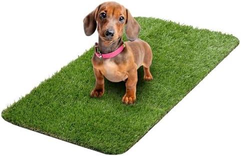 Ottomanson Pet Training Collection Easy Clean Indoor/Outdoor Reusable Training Grass Pad, 15" x 30", Green, Pack of 3