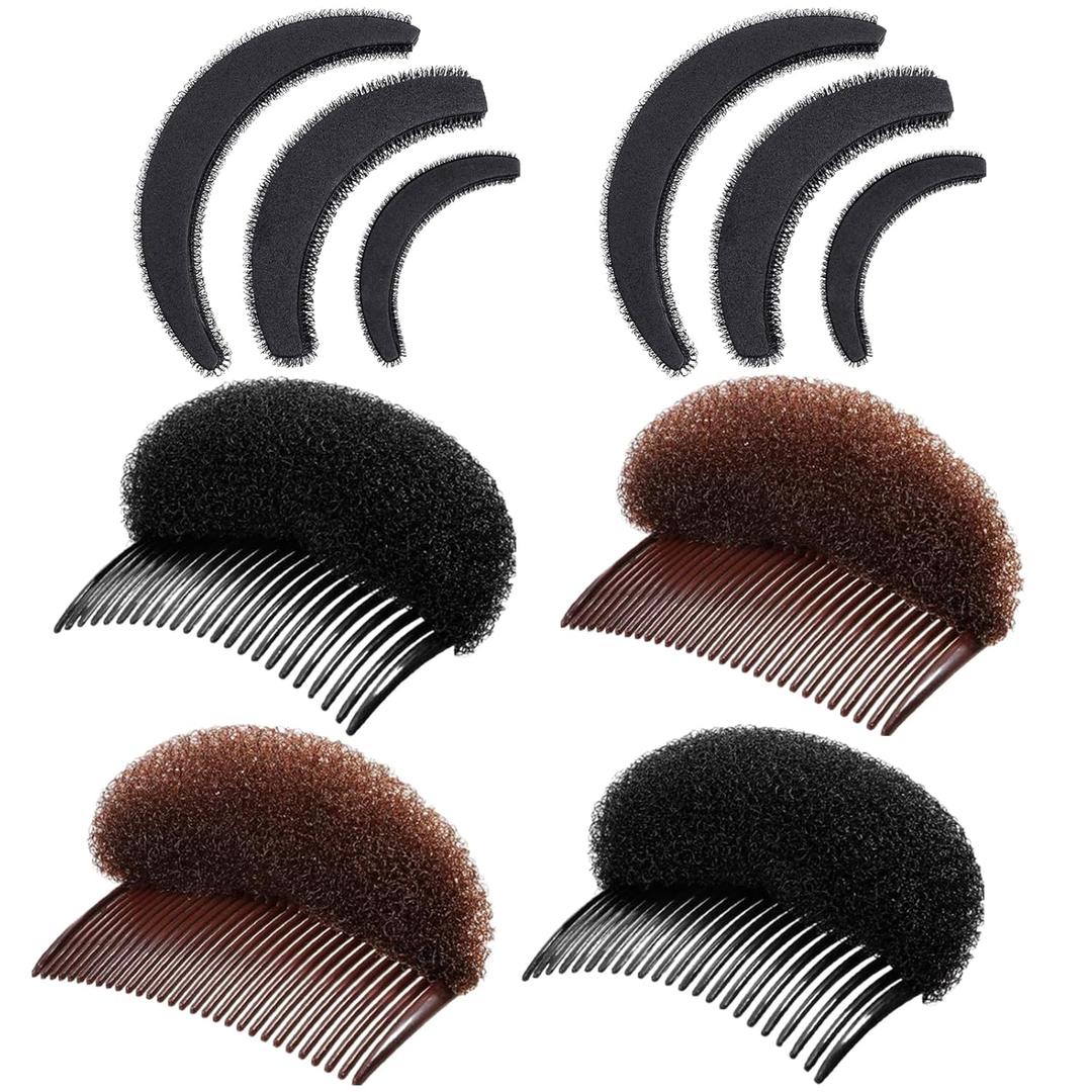 Willbond 10 Pieces Hair Bump Sponge Volume Hair Bases Set Bump It Accessory Styling Tools up Combs Clips Sponge Bun Updo Accessories for Women DIY Hairstyles Lady Costume(Black, Brown)