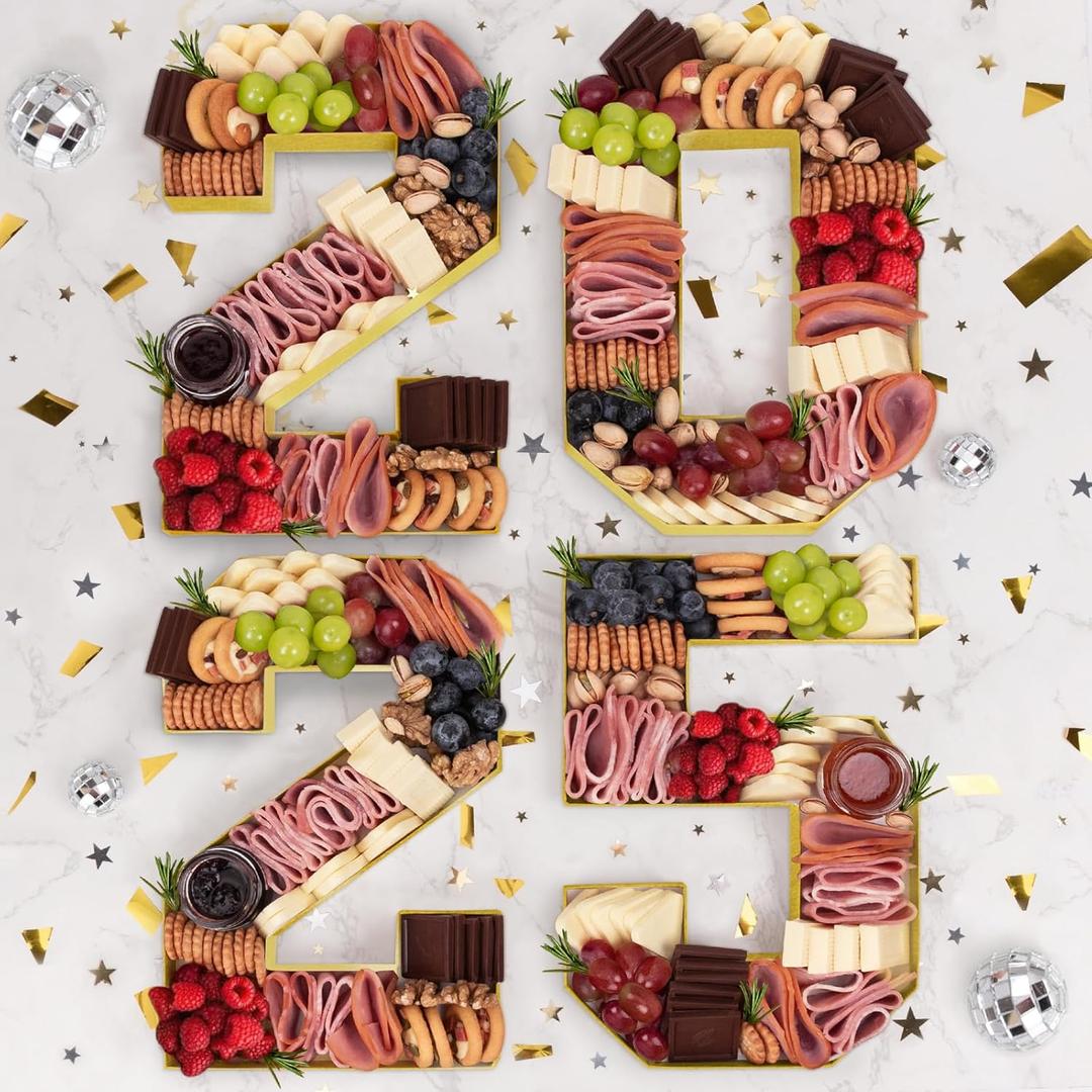 Graduation Decorations Class of 2025-2025 Numbers Charcuterie Board Box - 10" Serving Paper Tray for Graduation Centerpieces - Table Decoration for Kindergarten Preschool College Party Supplies (Gold)