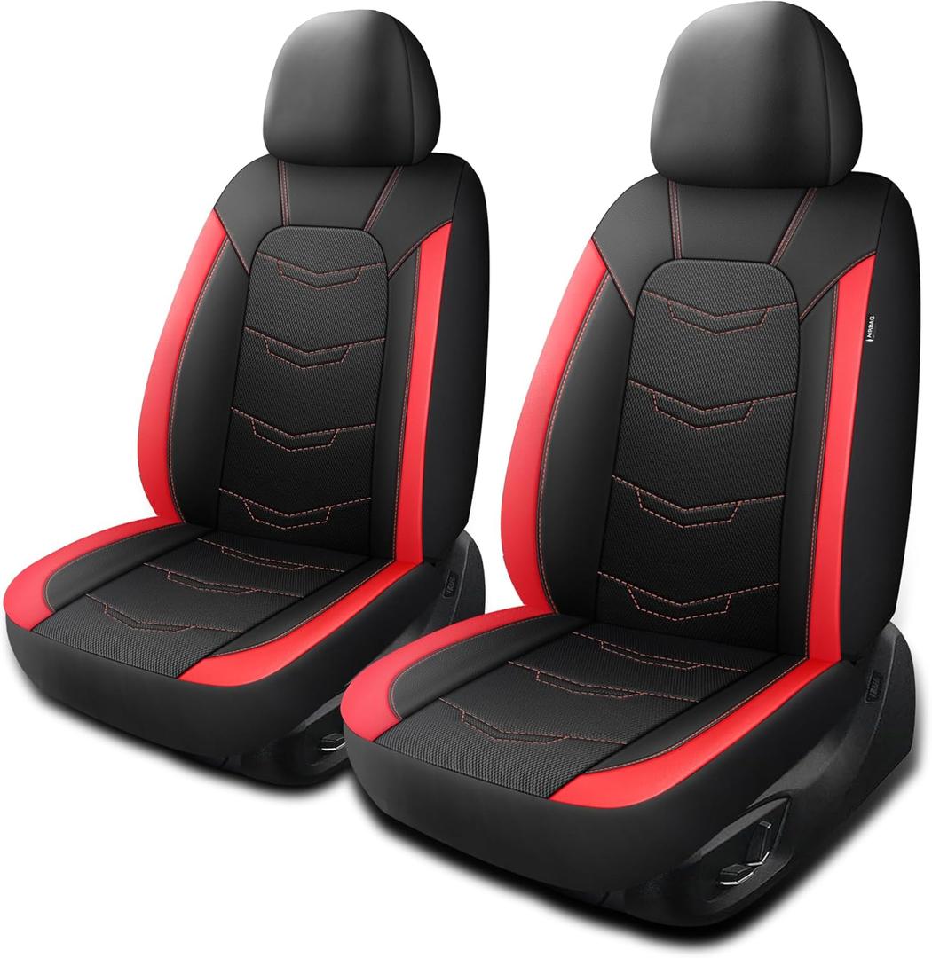 Car Seat Covers,Leather Seat Covers,Breathable and Sporty Car Seat Cover,Universal Fit Automotive Seat Covers for Truck Cars Sedan and SUV(2 Pieces,Front Seat,Black+Red,N2)