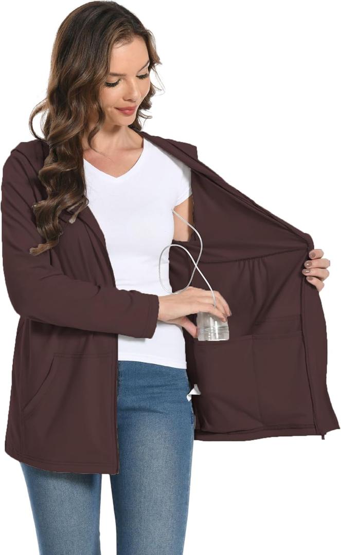 Meuponc Mastectomy Hoddies Jacket Coat with Drain Pockets Women Post Surgery Recovery Must Haves Long Sleeve Zip Up Shirts L