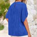 PRETTYGARDEN Women's Tops 2025 Summer Casual Crewneck Short Sleeve Textured Shirts Going Out Work Blouse Basic Tunic Top (Blue, L)