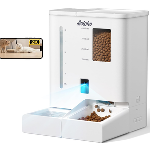 Automatic Cat Feeder with Camera,5G/2.4G WiFi Pet Feeder,2K HD Video and Night Vision, Easy APP Operation, Low Food and Food Clogging APP Tips, Water and Grain Large Capacity Feeder