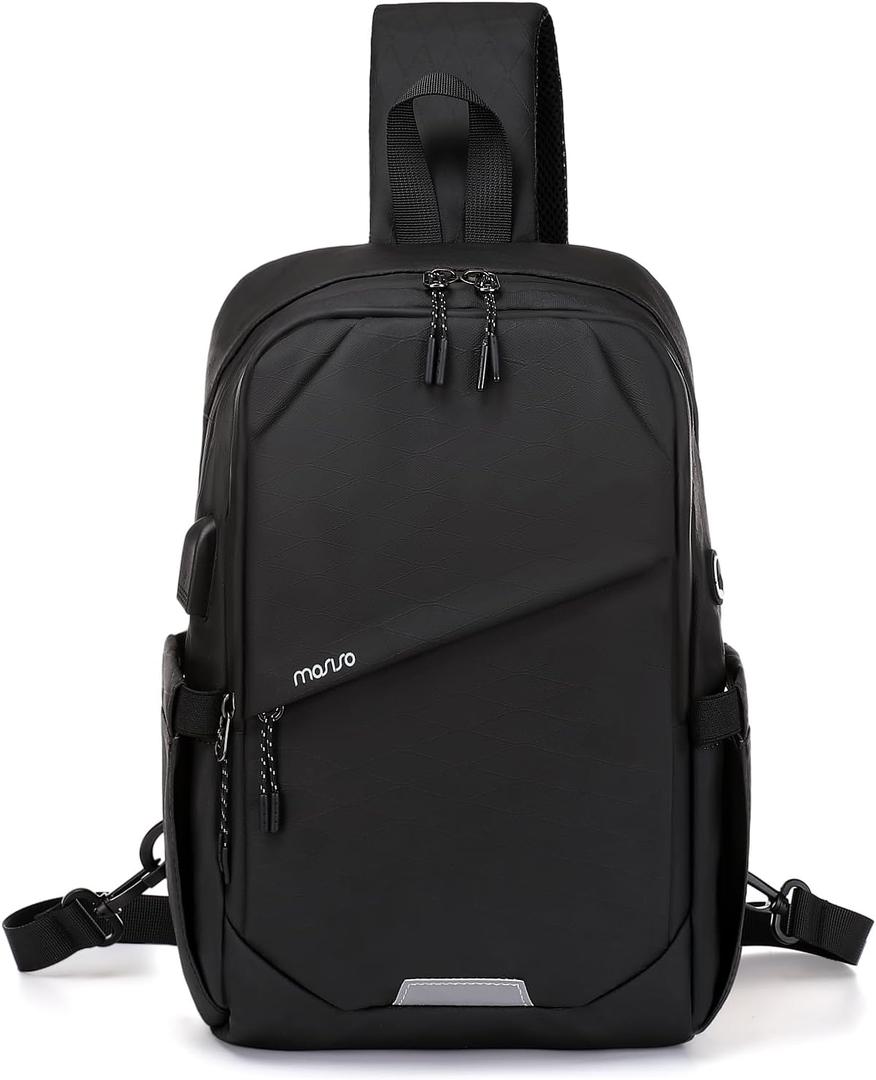 MOSISO Sling Backpack Travel Hiking Daypack, Large Crossbody Sling Bag with USB Charging Port for Men Women 3 Layer Pockets One Shoulder Chest Bag for Outdoor Sports Casual Commuting, Black