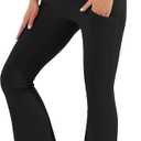 HEGALY Women's Maternity Flare Leggings Over The Belly - Casual Pregnancy Yoga Pants with Pockets Buttery Soft (Black, L)