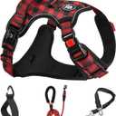 NESTROAD No Pull Dog Harness with Leash, Reflective No Choke Pet Vest Harness,Adjustable Soft Padded Dog Harness with Easy Control Handle for Medium Dogs(Checkered Red,Medium) (Mneck 13-17" chest 17-25")