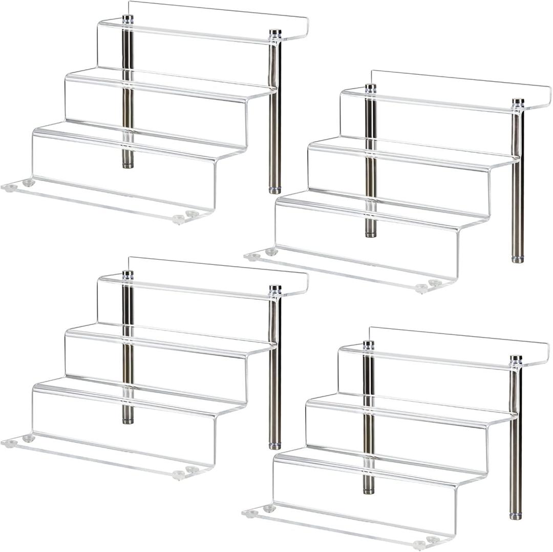 LileZbox 9 x 6 in Acrylic Display Risers Shelf for Pops Figures, 4 Tier Perfume Organizer Stand, Dessert Shelves for Party, Clear Display stand for Decoration and Organizer