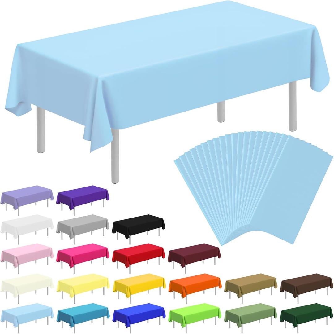 20 Pack Disposable Plastic Tablecloth Rectangle, 54 X 108 Inch Premium Plastic Table Cover for Parties, Picnic, Camping, Birthday, Weeding (Light Blue, 54" X 108" Rectangle)