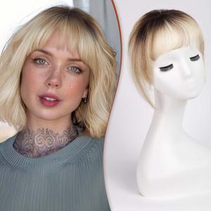 HAIRCUBE Bangs Clip in 100% Human Hair Bangs Hair Extensions - Full Fringe with Temples (Ombre T2-#6/#613)