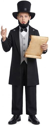 Gortykor Kids Abraham Lincoln Costume California Costumes for Boys Presidents Day Halloween Cosplay Costume, 10-12 Y