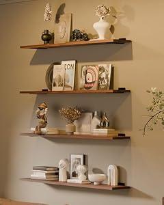 TEDIDUWA 48-Inch Solid Walnut Floating Shelves Set of 4-Rustic Farmhouse Wall Shelves with 100 lb Capacity, Heavy Duty Easy Install for Bathroom, Kitchen, Living Room&Home Decor