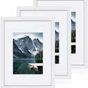 Hongkee 9x12 White Picture Frames set of 3, Made of Wooden and Glass Photo frame - Displays Picture 6x8 with Mat or 9 x 12 without Mat, Desktop & Wall Collage Frame set