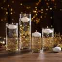 24 Pcs Floating Candles 12 Glass Vases for Centerpieces with 400 Acrylic Fake Ice Cubes 6 Pearl String Vase Filler Floating Candle Centerpieces for Tables Party Event Wedding Home Decor