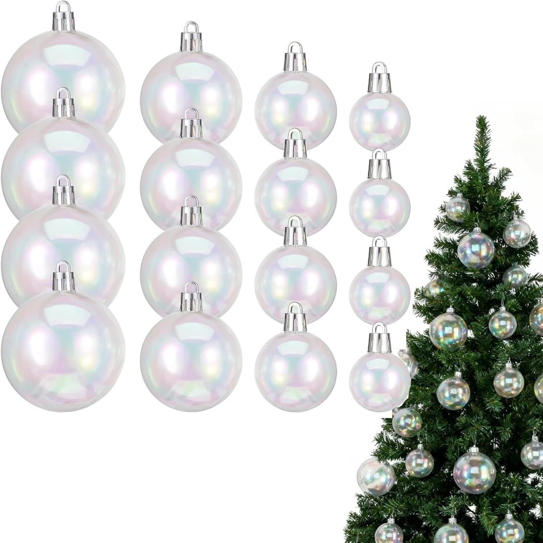 FAVOMOTO 18-Pack Iridescent Shatterproof Christmas Ornaments  Clear Rainbow Hanging Balls Multi-Size Xmas Tree Baubles for Holiday Wedding & Home Decor