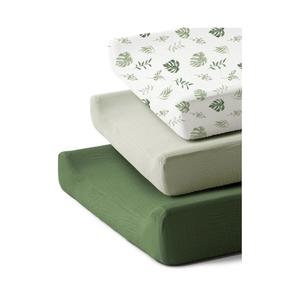 3 Pack Muslin Changing Pad Covers for Girl, Boy, 100% Soft Cotton Changing Table Cover, Breathable Baby Nursery Diaper Chang Pad Sheets (Leaf)