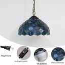 Tiffany Style Sea Blue Pearl Stained Glass Pendant Light, 12 Inch Vintage Hanging Lamp, with Plug-in Cord and Switch, for Dining Room, Bedroom, Kitchen, Bar