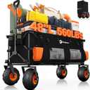 48"L Collapsible Beach Wagon with Big 10" Balloon Wheels for Sand, 560lbs Weight Capacity 300L Wagons Carts Foldable Heavy Duty with All Terrain Tires, Folding Cart for Camping, Grocery, Sport - Black