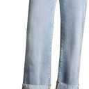 Lesore Womens High Waist Wash Denim Wide Leg Straight Leg Jeans Pants with Cuffed Hem (Blue)