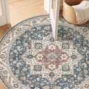 5ft Round Vintage Living Room Area Rug - 5x5 Large Soft Washable Oriental Traditional Distressed Farmhouse Rugs for Bedroom - Indoor Floor Accent Carpet for Home Office House Decor - Vintage Blue