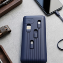 10000mAh Li-Polymer 12W Fast Charging Power Bank with 2.4A Inbuilt 4 in 1 USB,Micro USB, Type-C & Lightning Cables, with Mobile Holder, Universal Compatibility, Blue