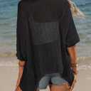 Women Crochet Cardigan Lightweight Thin Short Sleeve Casual Open Front Cardigan Cover (Black, S)