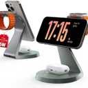 3 in 1 Charging Station for Apple Devices, Mag-Safe Charger Stand Fast Charging, Wireless Charger for iPhone 16/15/14/13/12 Series, & AirPods, & iWatch (USB-C Charger Included) (Green)