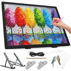 Zocelight A3 Rechargeable Light Box with Stand/ Clips, led Light pad with 3000mAh Battery, 3 Colors dimmable and 6 Level dimming Light Table for Diamond Painting, Drawing, Sketching, Tattoo, Vinyl Weeding