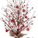 CRCZK 19" H Valentines Day Heart Table Tree Decorative Red Love Berries,20 LED Light UP Artificial Tree Decor for Valentines Day Party Home Decor,Valentine Classroom Decorations
